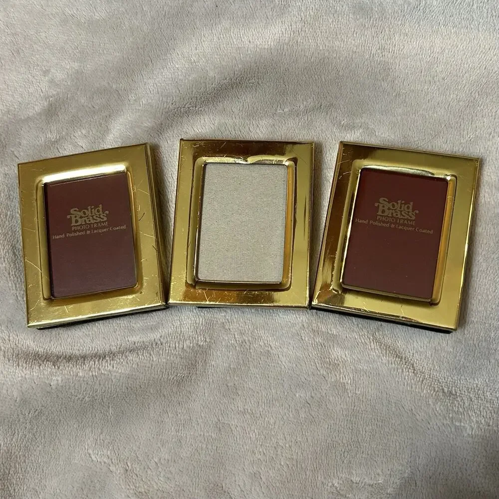 Vintage Solid Brass Hand-Polished and Lacquer-Coated Picture Frames Set of 3